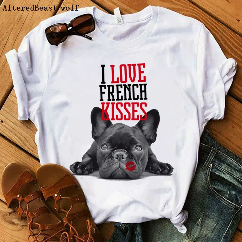 Женская футболка с надписью I LOVE FRENCH kkiss Повседневная коротким рукавом и принтом