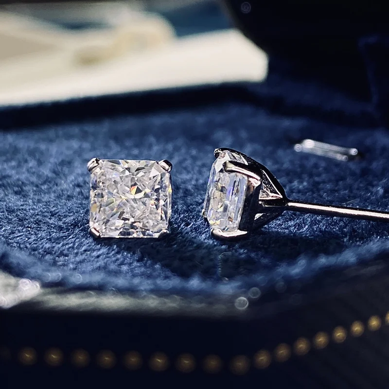

Solid 925 Sterling Silver Geometric Square High Carbon Diamond Fashion All-Match For Women Earrings Fine Jewelry Gift