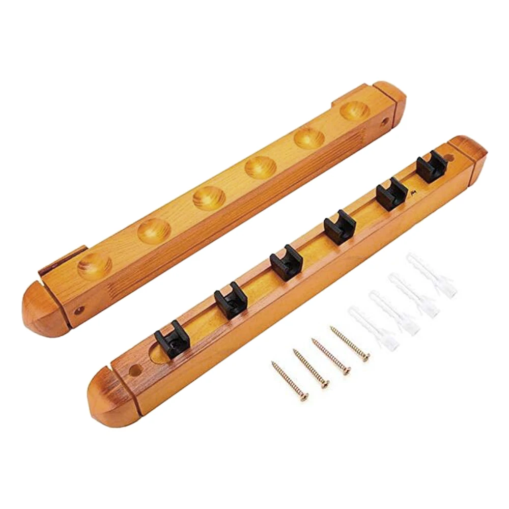 6-Cue Wall Mount Wood Cue Rack Billiard Hardwood Sticks Holder with Pool Clips Clue Accessories | Спорт и развлечения