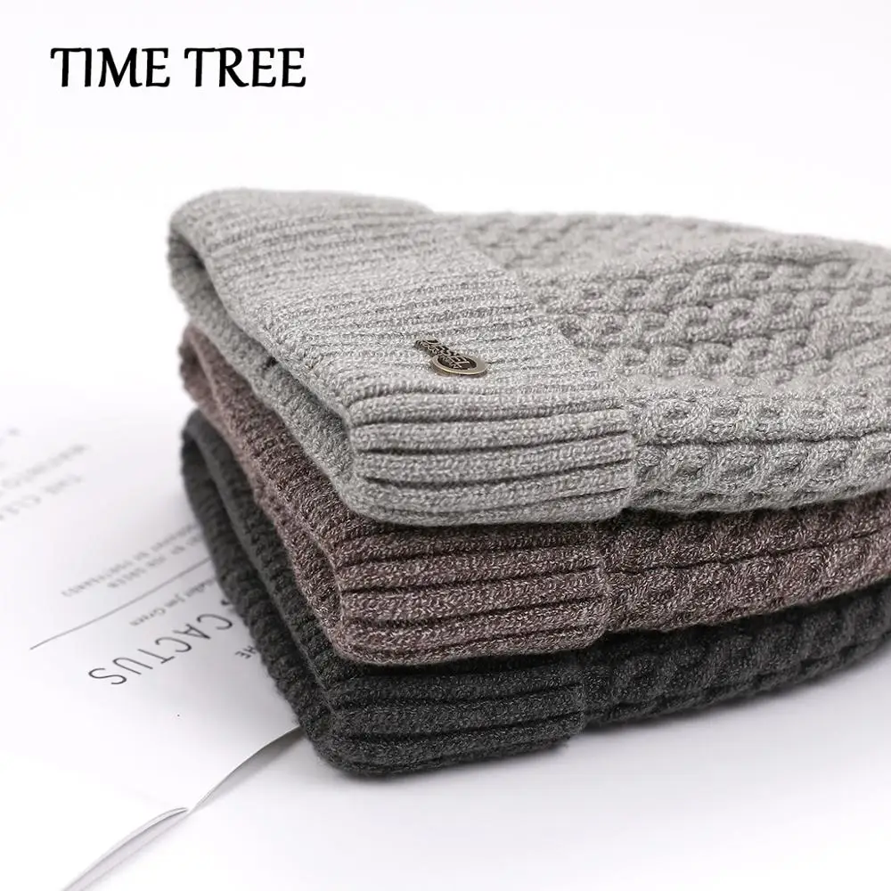 TIME TREE/Модная зимняя шапка мужские шапки 2019 однотонные из плотной шерсти вязаные