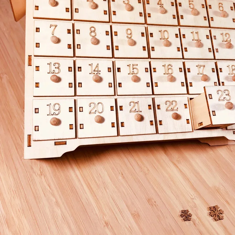 

Wooden Advent Calendar Christmas Countdown Lights Party 24 Pull-Out Drawers LED Light DC120