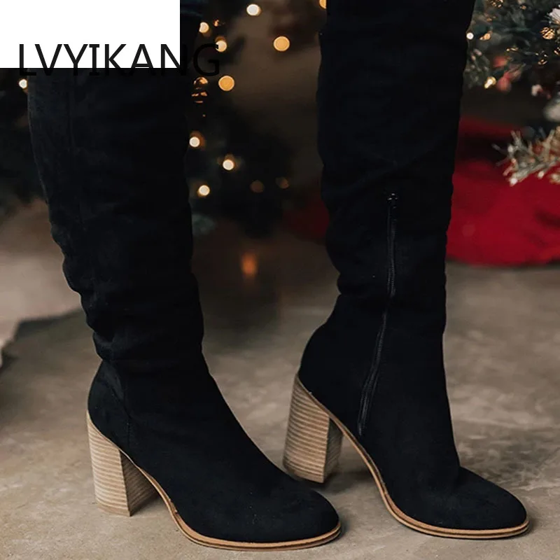 Женские сапоги на шнуровке теплые зимние до колена высоком каблуке Размеры 35-43 2019