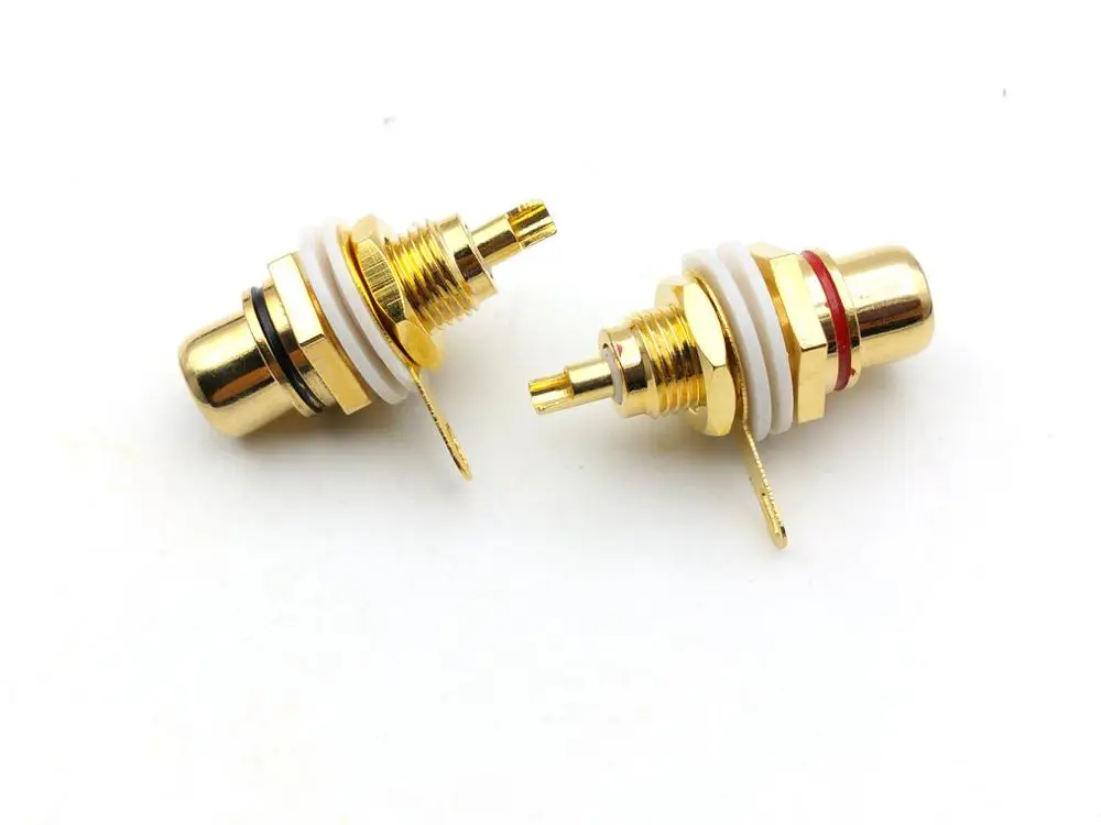Медный разъем RCA для монтажа на панели позолоченный 24K (красный + черный) |