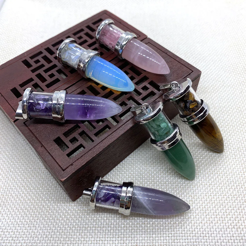 

Natural Stone Bullet-shaped Pendant Opal Tiger's Eye Green Aventurine Amethyst Exquisite Pendant DIY Making Jewelry Necklace