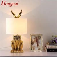 hongcui resin table lamp modern creative gold rabbit lampshade led desk light for home living room