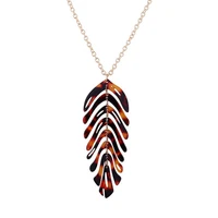 n5702 zwpon acrylic leopard leaf pendant necklace for women plastic feather earrings jewelry wholesale