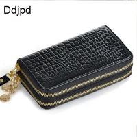 ladies double zipper clutch bag imitation crocodile leather long wallet large capacity multi card wallet fashion coin purse