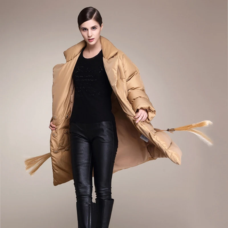 Парки женские утепленные двубортные пальто с кисточками негабаритных средней