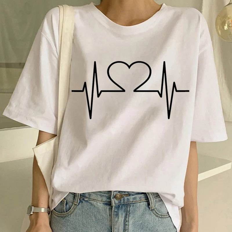 

Medical Ecg Printed T Shirt Women Casual Harajuku 90s Graphic White Tops Short Sleeve Tee Fashion Streetwear