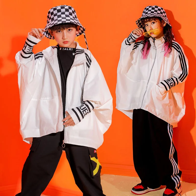 

Fashion Jazz Dance Costume Kids Oversize Hip Hop Stage Rave Outfits White Street Dance Performance Clothes Practice Wear DC3239