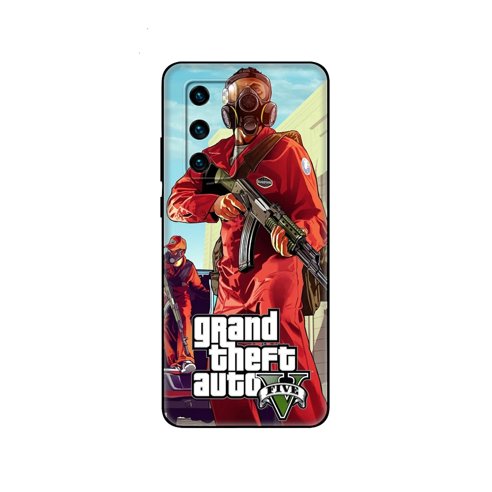 Черный чехол из ТПУ для Huawei P30 Lite Pro P40 LITE E P Smart 2020 rockstar gta 5 Grand | Мобильные телефоны и