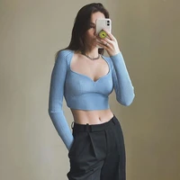casual long sleeve crop tops solid baisc sweet sexy knitted sweater fashion streetwear female tops autumn new pullovers 2021