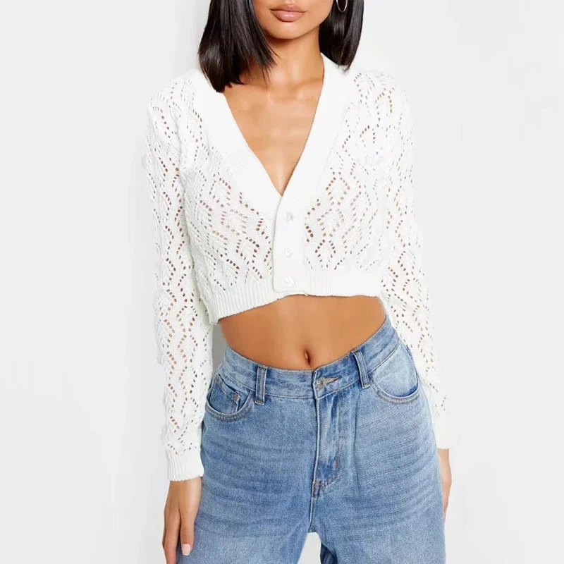 Женский укороченный кардиган с V образным вырезом| |