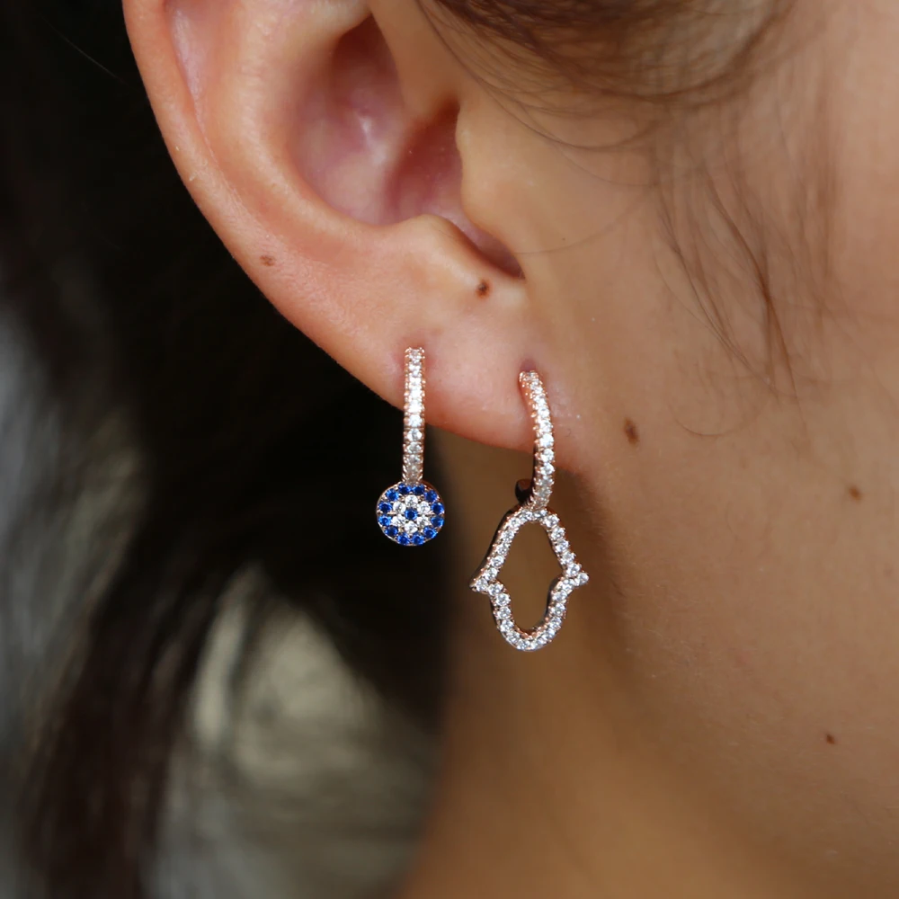 Новый тонкий Турецкий Дурной глаз хамса для рук асимметричные серьги Femme Стразы cz