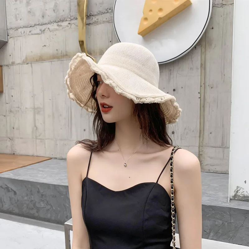 Шляпа женская летняя Складная с широкими полями повседневная трикотажная шапка