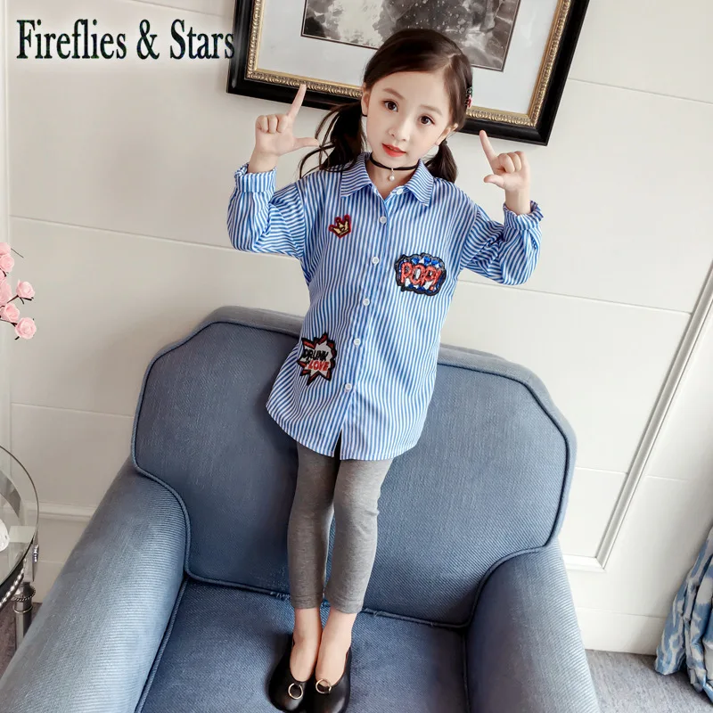 Spring Autumn baby girls blouse dress kids tops Children brand clothes fashion striped sequin cat letter pop crown 2 to 7 yrs | Детская