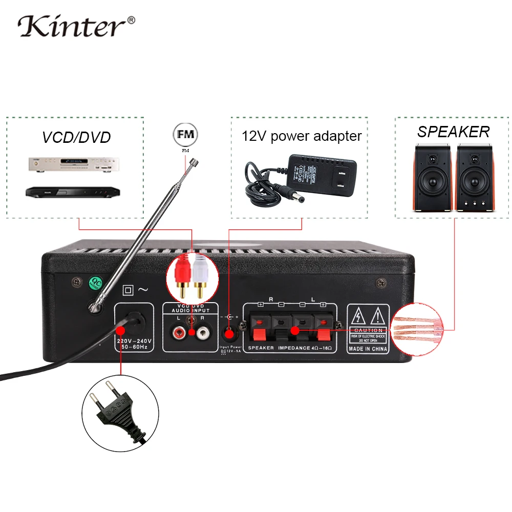 Kinter 006 караоке усилитель аудио 2.0CH с usb sd mic fm радио Мобильный телефон компьютер paly