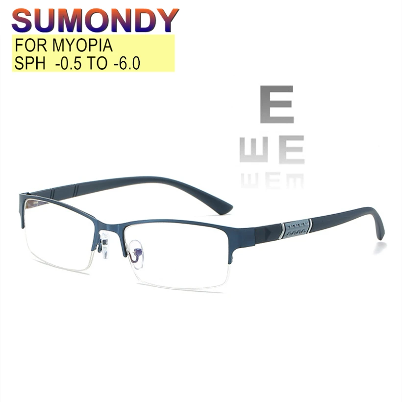 

Prescription Glasses Myopia -0.5 TO -6.0 Men Women Half Frame Anti Blue Light Discolored Nearsighted Eyeglasses Diopter UF56