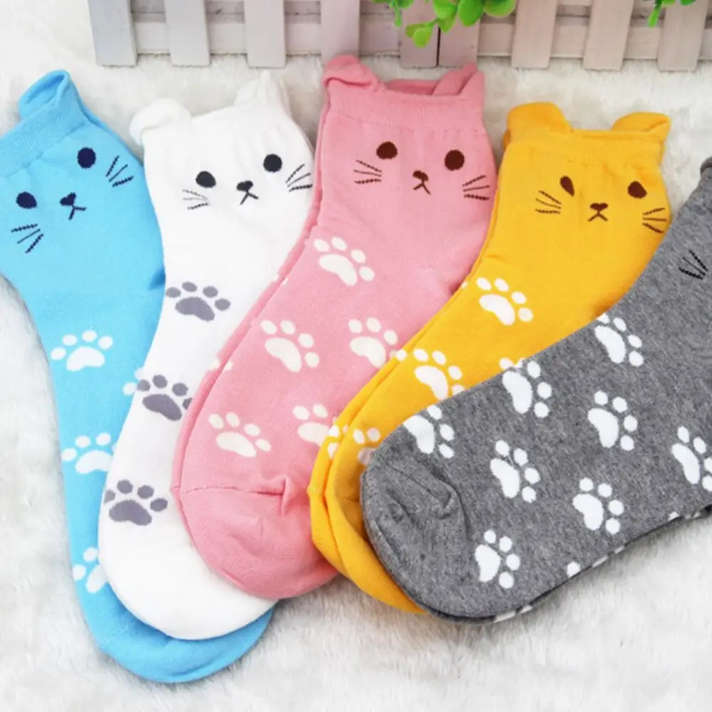 1 пара симпатичных Хлопковых Носков с кошачьими ушками для лета милые осенние