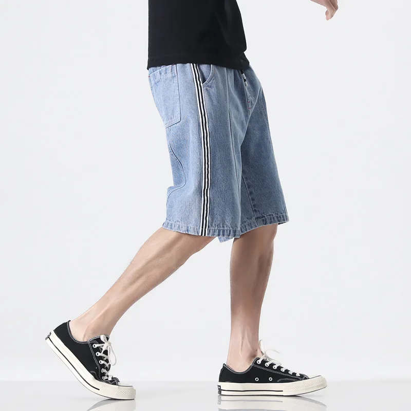 Denim shorts men's 2021 summer new trend outer wear trendy overalls breeches loose five-point middle pants