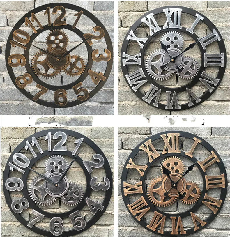 

Handmade Oversized 3D wall clock retro rustic decorative luxury art big gear wooden large wall clock on the wall 30cm