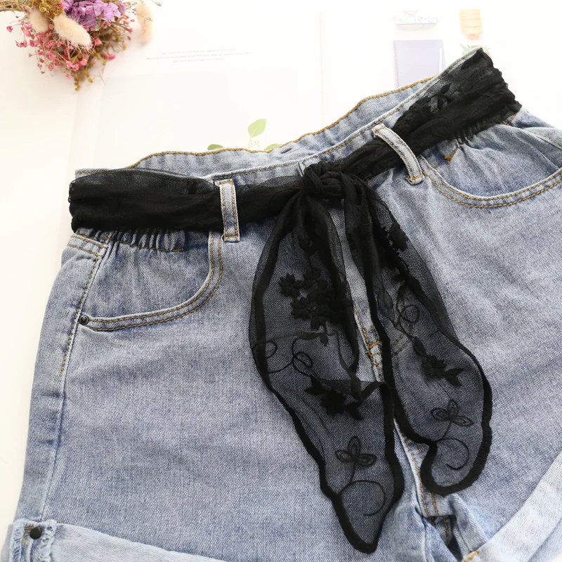 Кружевной треугольный шарф с вышивкой 25x140 см женский элегантный однотонный для