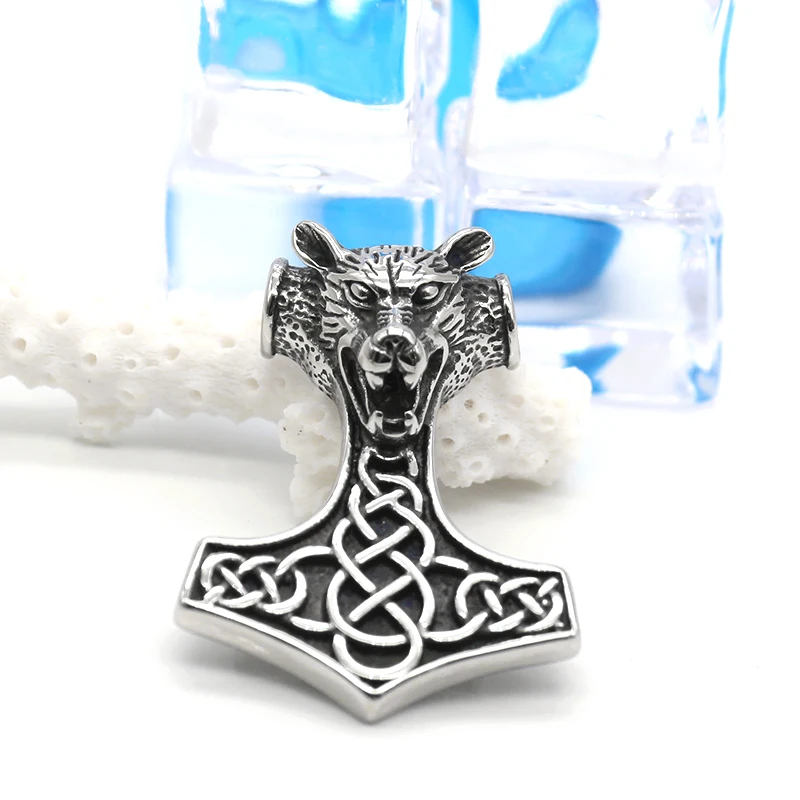 KLDY Norse Викинг волк кулон ожерелье для мужчин из нержавеющей стали Thor's Hammer Mjolnir