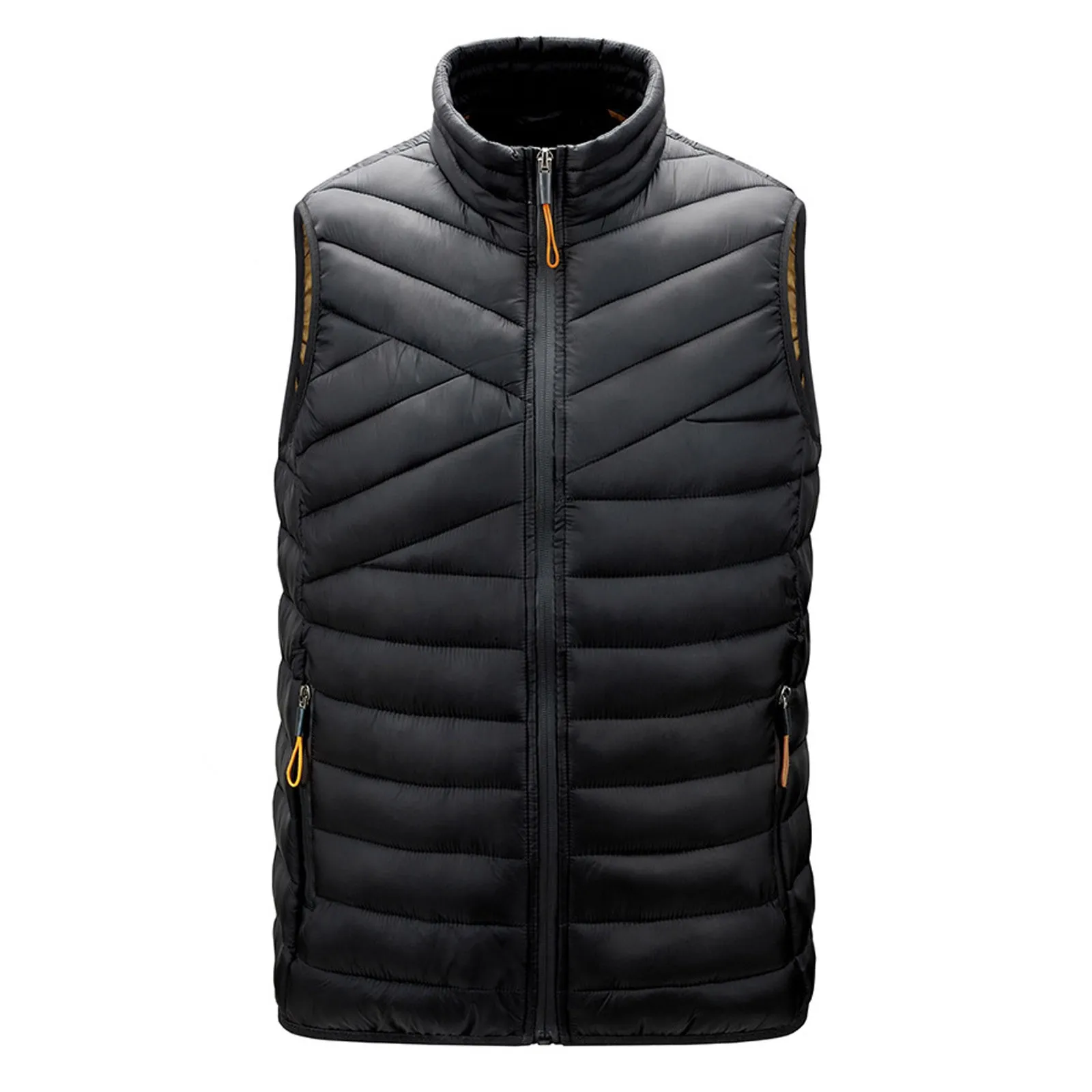 

Жилет мужской ветрозащитный, теплый жилет без рукавов, на молнии, с высоким воротником и карманами, утепленная безрукавка