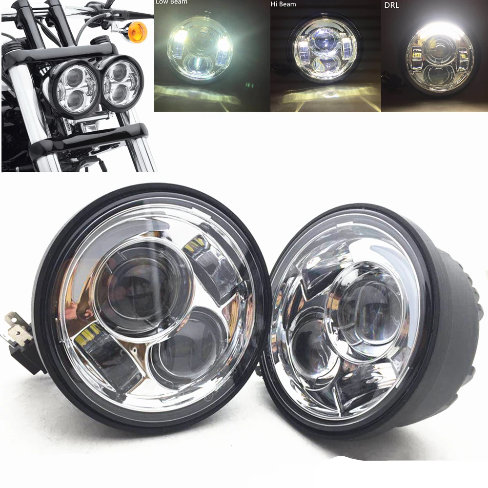 Двойная 4 65 дюймовая светодиодная фара Fatbob 80 Вт для Fat Bob FXDF мотоциклетная с ДХО