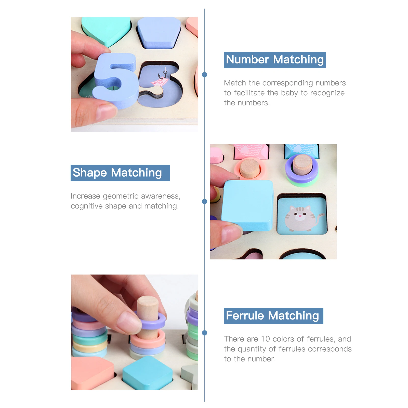 

5-in-1 Wooden Number Puzzle Logarithmic Board Shape Sorter Counting Game Magnetic Fishing Game Montessori Toy for Kids