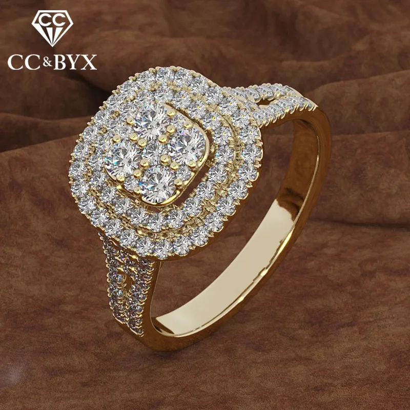 

CC Wedding Rings For Women Cubic Zirconia Stone Ring Luxury Yellow Gold Color Engagement Anel Accessories Drop Shipping CC2338