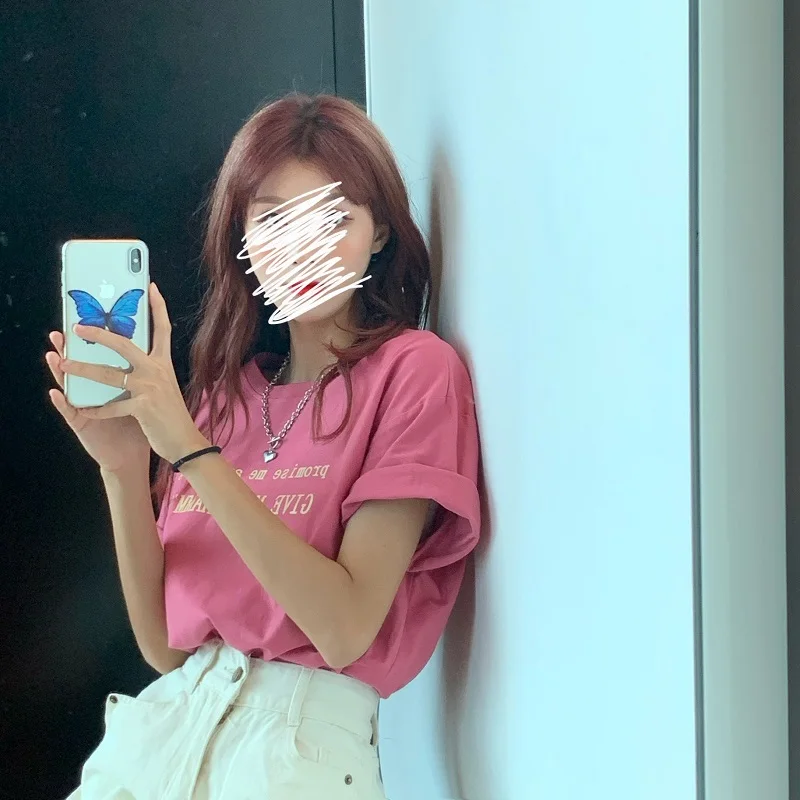 

Summer Women Tops Student Korean Japan Casual Loose All-Match Letter Print Pattern Funny Harajuku Style Female Cotton T-Shirt