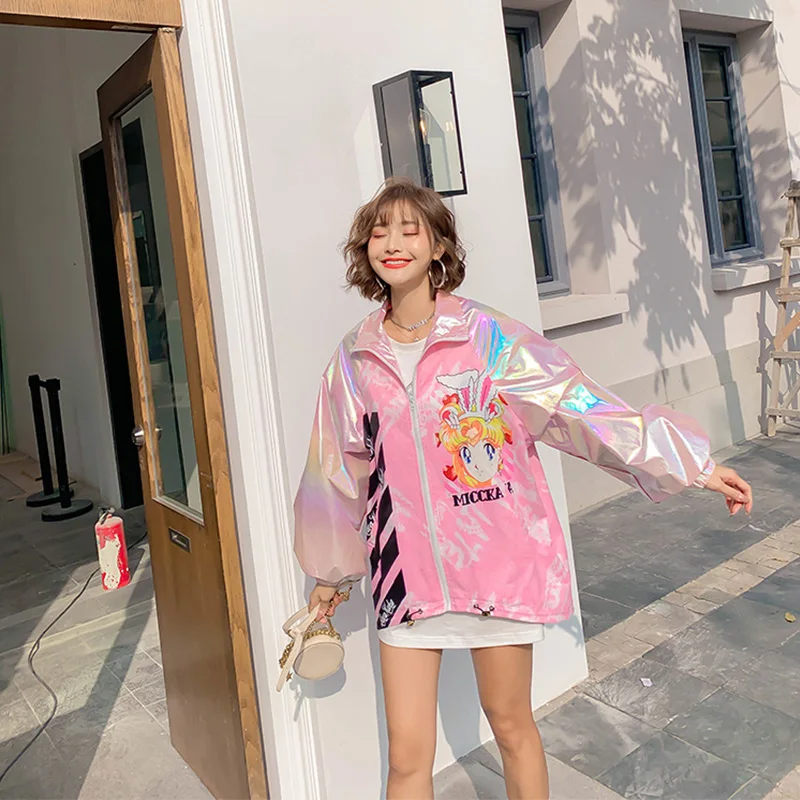 Весна 2020 Новое поступление куртки с мультяшным принтом женские цветные рукавом