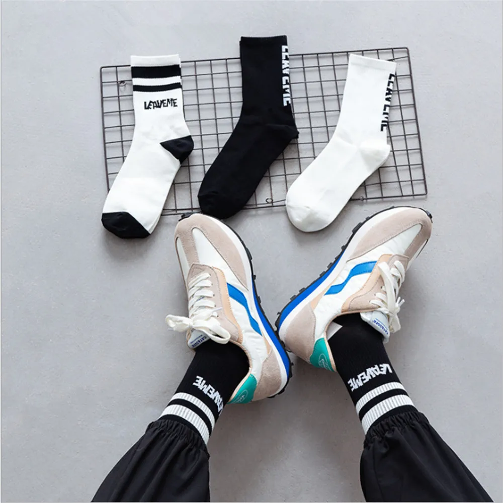 

New Socks Female Spring High Elastic Japanese Black And White Socks Fashion Men And Women Sports Socks Long Tube Cotton Socks