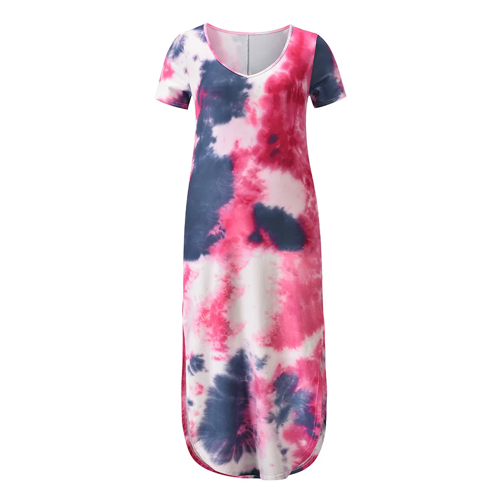 

2021 summer new European and American fashion plus size women dress casual V-neck loose high waist long skirt V-Neck long dress
