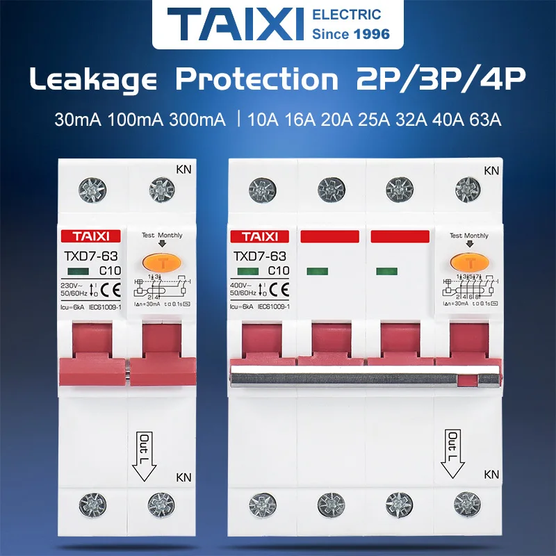 

Mini RCBO Circuit Breakers ELCB For Low Voltage 10A 16A 20A 25A 32A 63A With 30mA Leakage 6KA Circuit