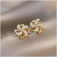 925 silver needle niche design sense korean earrings fairy ins earrings accessories wholesale can rotate windmill earrings
