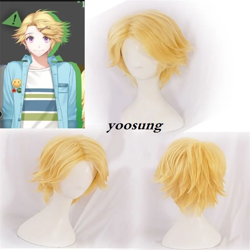 

Mystic Messenger Cosplay Wigs Yoosung Wig Short Yellow Heat Resistant Synthetic Hair Cosplay Wig + Wig Cap