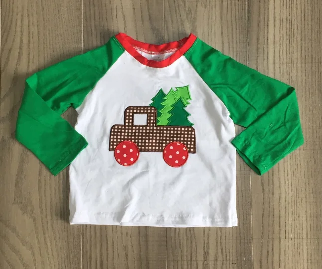 boy green tree Рождественская осенне-зимняя детская одежда для маленьких девочек и мальчиков Красный Клетчатый хлопковый топ с рождественской елкой, футболки реглан с длинными рукавами - Цвет: boy green tree