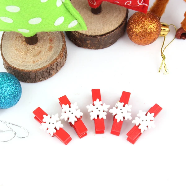 Red Snowflake 20 шт. мини рождественские деревянные прищепки с фотографиями зажимы Рождественский зажим DIY деревянные поделки для дома Новогодняя вечеринка украшения поставки - Цвет: Red Snowflake