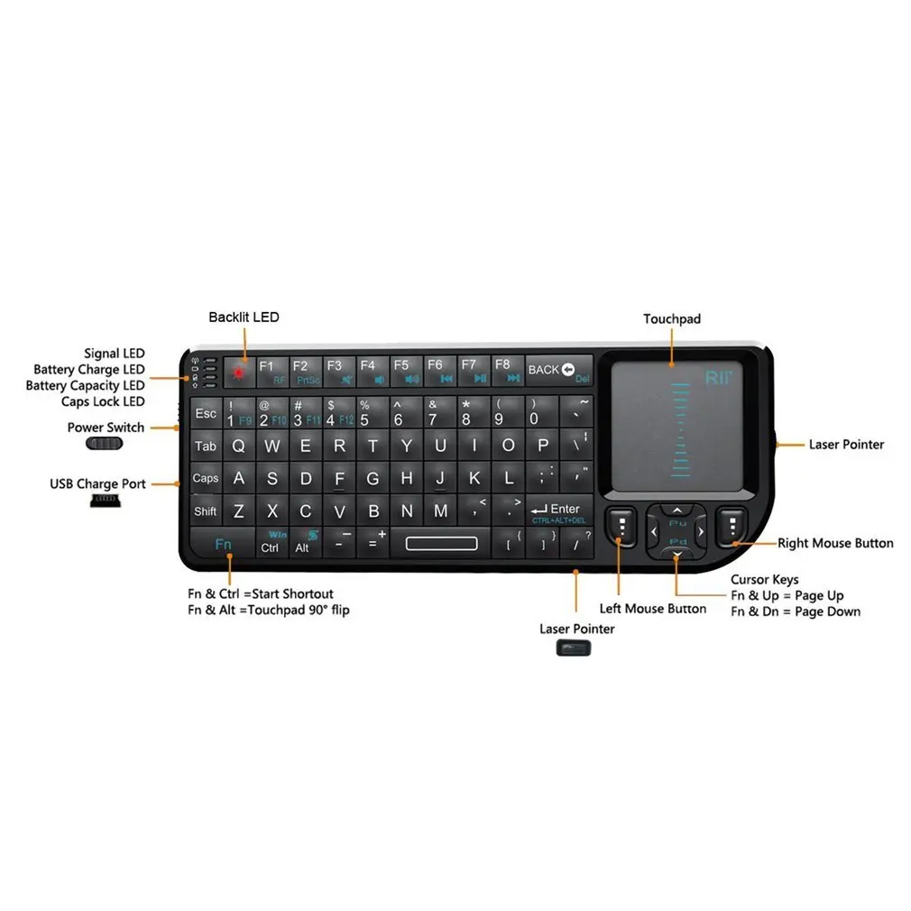 Rii V3 Беспроводная клавиатура 2 4G RF тачпад со светодиодный подсветкой лазерная