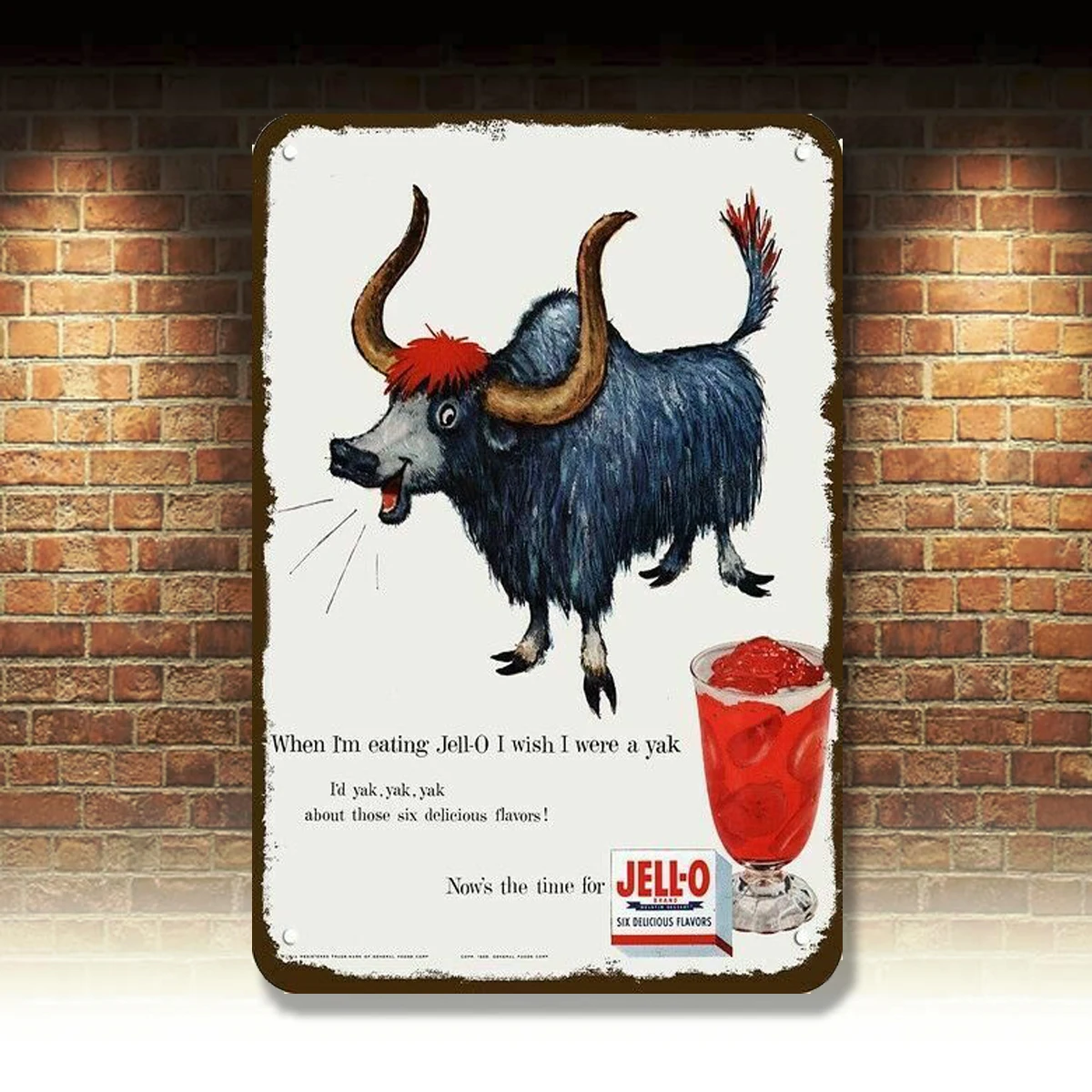 

1955 JELLO JELL-O Gelatin Vintage Look DECORATIVE METAL SIGN - I WISH I WERE A Y