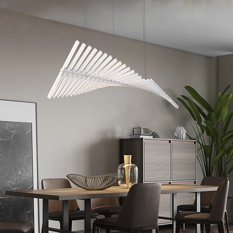 Lámpara nórdica para sala de estar, candelabro de diseño minimalista moderno para restaurante, forma de espina de pescado, tira de luz para oficina