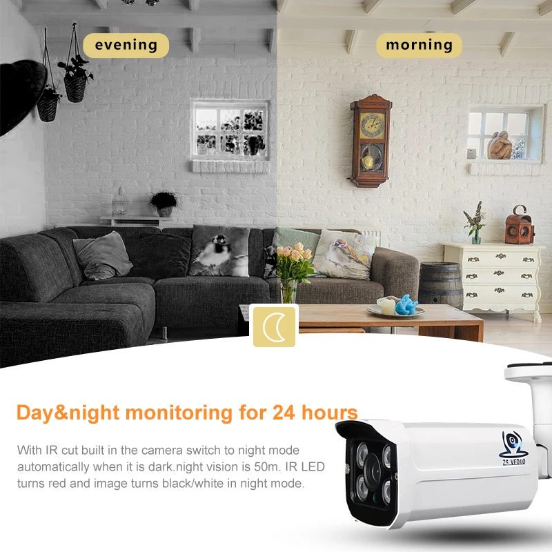 ZSVEDIO камера наблюдения ip внутренняя POE Водонепроницаемая безопасность onvif