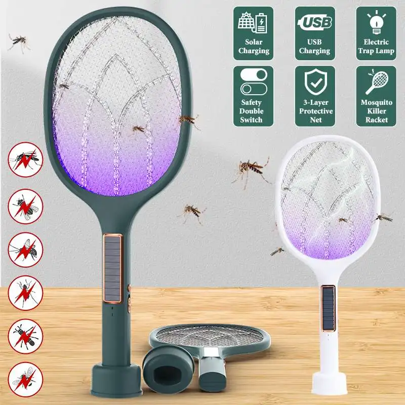 

3 in 1 Electric Mosquito Killer Lamp Electric Bug Zapper Insect Killer Solar Rechargeable Fly Swatter Trap Anti Mosquito Flies