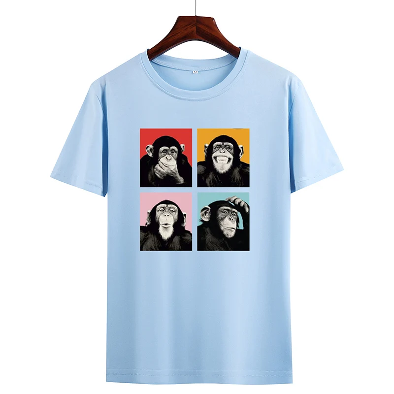 

New colorful orangutan print T-shirt male round collar versatile casual casual travel couples trend party personality