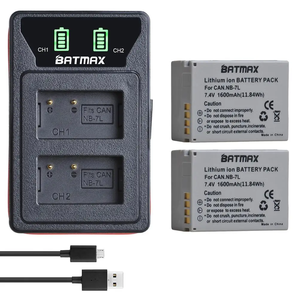 Аккумулятор Batmax NB 7L NB7L + новое двойное зарядное устройство USB со светодиодной