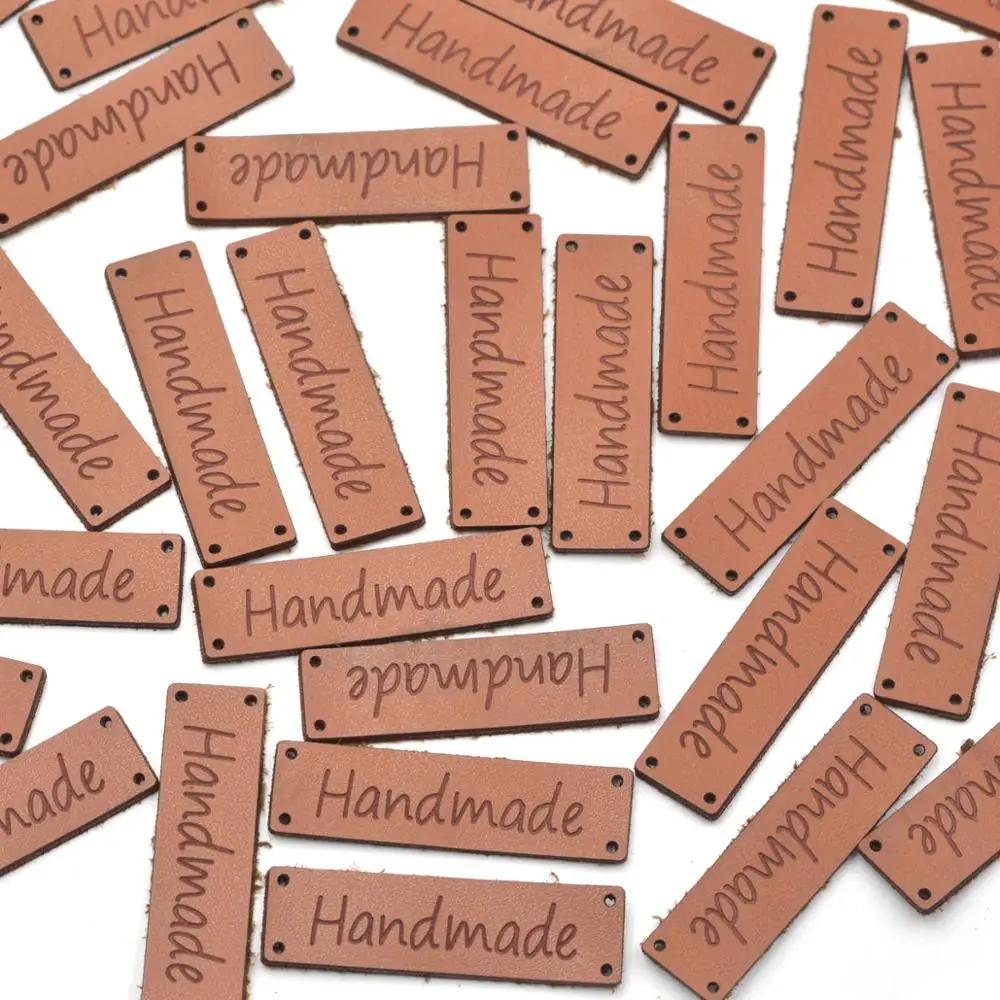 KALASO High Quality 20pcs Handmade Labels Clothes Garment Leather Labels Hand Made Tags Caps Bags Shoes DIY Sewing Supplies