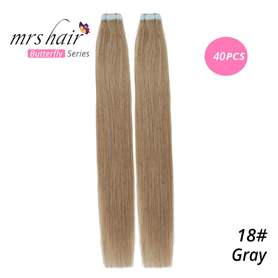 Mrshair Клейкие ленты в Пряди человеческих волос для наращивания 1" 18" 2" 22" 2" машина сделала Волосы Remy на Клеящие средства Клейкие ленты pu кожа утка Невидимый 20 штук - Цвет: #18
