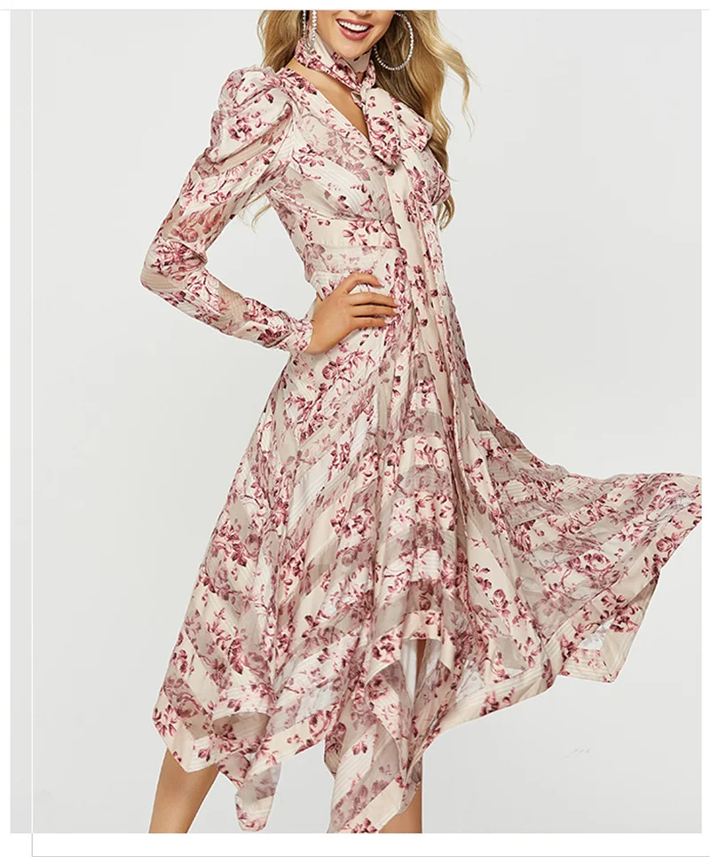 Женское цельное элегантное платье с длинным рукавом праздничное цветочным